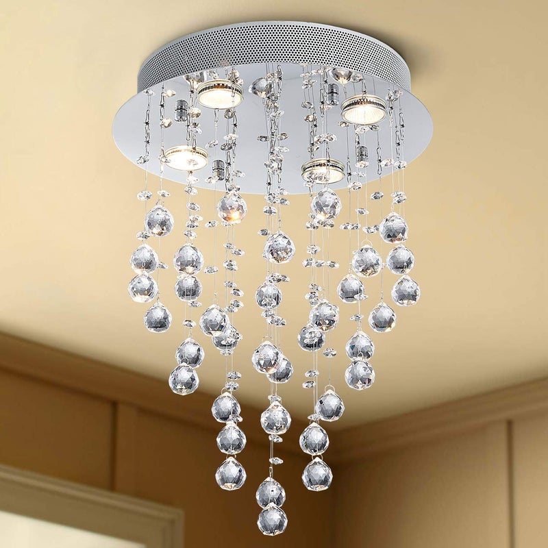 Bestier Modern Crystal Round Raindrop Chandelier Lighting Flush Mount LED Ceiling Light Fixture Pendant Lamp for Dining Room Bathroom Bedroom Livingroom 4 GU10 Bulbs Required 14 in Wide 20 inch High - Image 2